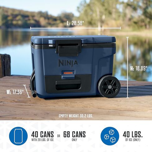 Ninja FrostVault 45qt Wheeled Cooler with Dry Zone, Integrated Fridge-Temp Dry Storage Drawer, Premium Heavy-Duty Insulated Cooler, Keeps Ice for Days, Lakeshore Blue, FB245BL in Kuwait