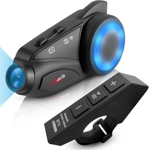 MAXTO Motorcycle Bluetooth Headset with Camera 1080P HD, M3 Upgraded 360°Adjustable Clip, 6 Riders 3280Ft Motorcycle Communication Systems Group Intercoms, WiFi Transit/FM funtion, IP65 (M3+Remote) in Saudi Arabia