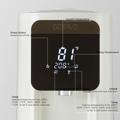 OCTAVO Water Boiler & Warmer 5 Liter, 304 Stainless Steel Water Tank, 700 Watt 6 Adjustable Water Temperature, LCD Touch Control Screen, Child Lock with Water Shortage Indicator in Saudi Arabia