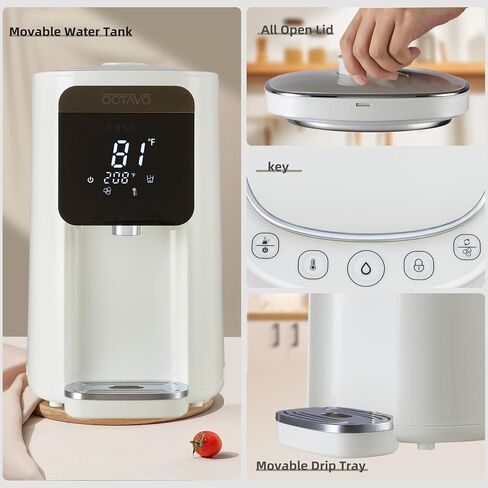 OCTAVO Water Boiler & Warmer 5 Liter, 304 Stainless Steel Water Tank, 700 Watt 6 Adjustable Water Temperature, LCD Touch Control Screen, Child Lock with Water Shortage Indicator in Saudi Arabia