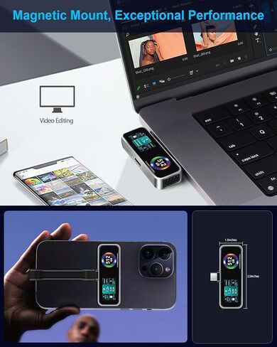 Magnetic Portable iPhone SSD for ProRes 4K 60fps Video Recording, 1TB External Super Storage for iPhone 15/16 Pro/Pro Max,iMac/MacBook, LCD Display, USB-C PD 3.0 Port, Built-in Cooling Fan in Saudi Arabia
