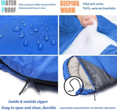 Tuphen- أكياس النوم للبالغين الأطفال الأولاد الفتيات على الظهر على الظهر المشي لمسافات طويلة التخييم بطانة الألياف الدقيقة ، والطقس الدافئ البارد 4 مواسم الاستخدام في الهواء الطلق ، وخفيفة الوزن ومقاوم للماء in Kuwait