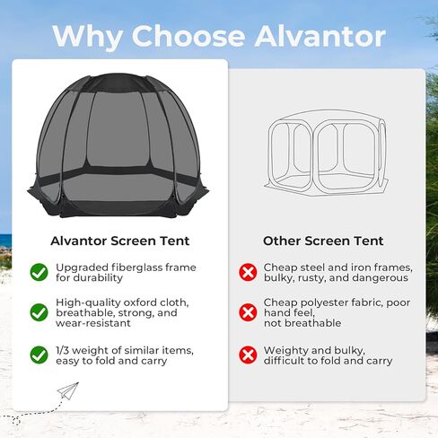 Alvantor Pop Up Screen Tent House Room Instant Outdoor Camping Canopy Sun Shelter Gazebo for Patio, Backyard & Deck, Privacy Tent(2-10 People, 8'x8' 10'x10' 12'x12') in Kuwait