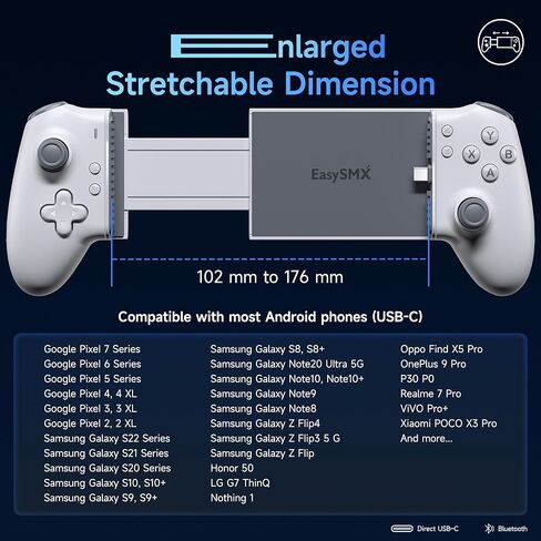 وحدة تحكم ألعاب المحمول EasySmx M15 BT لـ Android/iPhone 15 Series ، وحدة تحكم Android مع Hall Trigger/Awysticks للعب Minecraft ، Cod (Black) in Kuwait