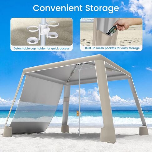 Moko Beach Cabana ، مظلة شاطئية كبيرة 8 '× 8' مع الجدار الجانبي ، UPF أكثر من 50+ حماية سهلة الإعداد شاطئ شمس شمس ، خيمة قابلة للتعديل مقاوم للرياح مع العائلة الكاملة ، خطوط البحرية in Saudi Arabia