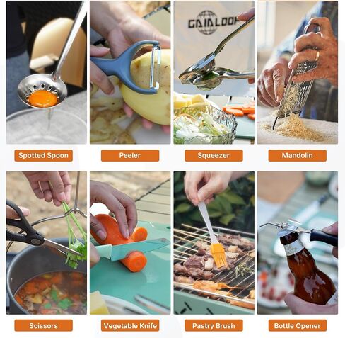 Gaialoop Portable Camping Cooking Utensils Set, Camp Kitchen Set with Organizer Bag, RV Essentials Outdoor Cooking Utensil Kit for Travel, Picnics, Camping, BBQs, Parties in Kuwait