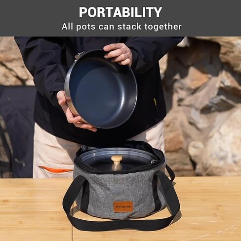 KingCamp Camping Cookware Set 304 Stainless Steel Campfire Cooking Pots Pan and Kettle with Travel Tote Bag for Camping Outdoor Kitchen Cooking Picnic for 4-6 in Kuwait