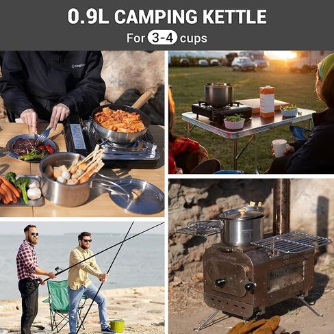 KingCamp Camping Cookware Set 304 Stainless Steel Campfire Cooking Pots Pan and Kettle with Travel Tote Bag for Camping Outdoor Kitchen Cooking Picnic for 4-6 in Kuwait