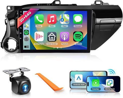Podofo 8 Core+2G+64G CAR Radio To Toyota Hilux 2015-2020 ، Apple Carplay Android Auto Car Stereo ، 10.1 " in Saudi Arabia