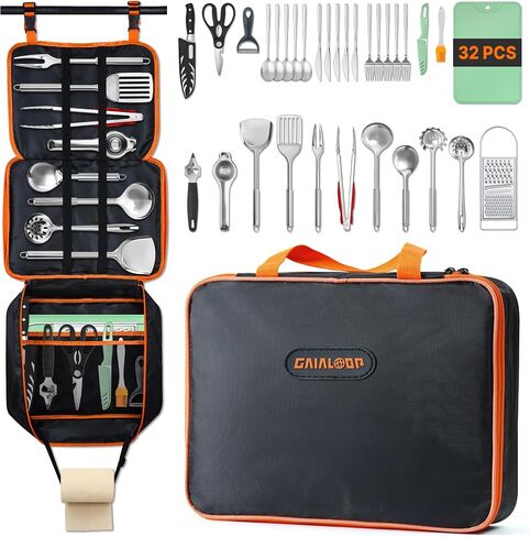 Gaialoop Portable Camping Cooking Utensils Set, Camp Kitchen Set with Organizer Bag, RV Essentials Outdoor Cooking Utensil Kit for Travel, Picnics, Camping, BBQs, Parties in Kuwait