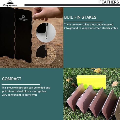 Campingmoon 8 Plates Foldable Camping Windscreen Folding Camp Stove Windshield with Storage Box in Kuwait
