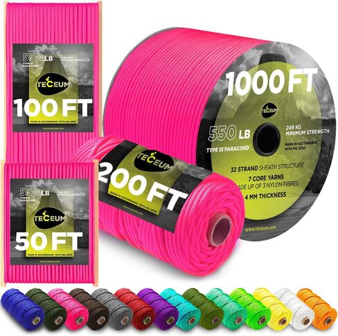 Paracord Rope 550 lb 4mm – Parachute Cord – Utility Camping Rope | 550 Paracord Type III, 50ft to 1000ft, 45+ Colors, Survival and Tactical Outdoor Gear, Nylon Core Para Cord for Clothesline in Saudi Arabia