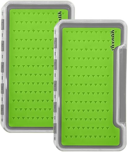 2pack Waterproof Silicone Fly Fishing Boxes Supper Slim Clear Plastic Lid Easy Grip Foam Fishing Tackle Storage (h048m green) in Kuwait