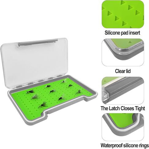 2pack Waterproof Silicone Fly Fishing Boxes Supper Slim Clear Plastic Lid Easy Grip Foam Fishing Tackle Storage (h048m green) in Kuwait