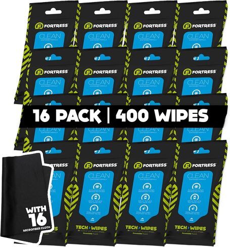 Fortress Electronic Wipes With Microfiber Cloth (25 ct, Pack of 2) To-Go Tech Wipes for Screens, Phones, Keyboards, TV Monitors, Computer Screens, and More [Travel Size] Skin-Safe Electronic Wipes in Saudi Arabia