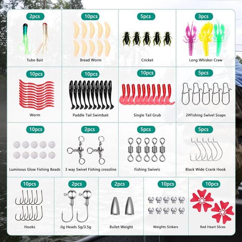 Fishing Lures - 2025 New Tackle Box with Tackle Included, Fishing Kit with VIBs, Frogs, Minnows, Soft Baits, Hooks & Weights Accessories, Freshwater Lure Kit for Bass Walleye Trout in Saudi Arabia