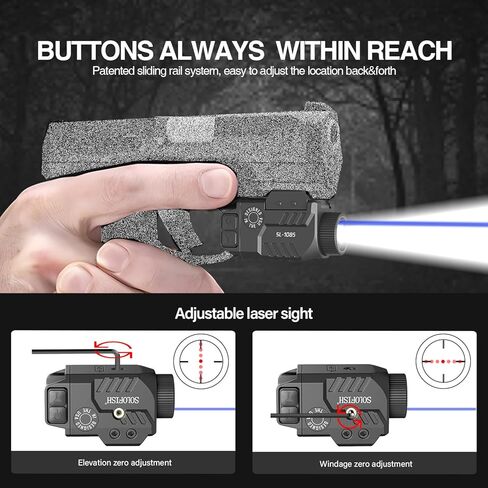 SOLOFISH 600LM مسدس كومبو ليزر مع السكك الحديدية القابلة للتعديل للسكك الحديدية الكاملة والضغوط ، مشهد ليزر أخضر مقاوم للصدمات وضوء السلاح مع وظيفة القوية والذاكرة ، قابلة لإعادة الشحن in Kuwait