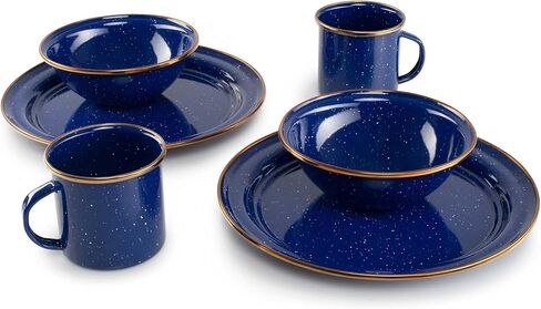 GSI Outdoors Mesa 2-person Enamelware Dining Set 6-pieces – Cream with Bronze-Finished Stainless Steel Rim, Dishwasher Safe in Saudi Arabia