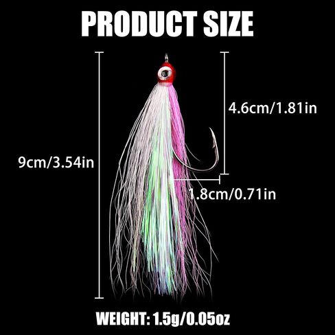 OROOTL Fishing Bucktail Teaser Hooks, 10pcs Saltwater Fishing Jigs Teaser Lures High Carbon Steel Hooks with Crystal Flash Feather Skirt for Flounder Salmon Trout Sea Bass Steelhead in Kuwait