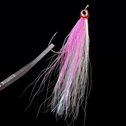 OROOTL Fishing Bucktail Teaser Hooks, 10pcs Saltwater Fishing Jigs Teaser Lures High Carbon Steel Hooks with Crystal Flash Feather Skirt for Flounder Salmon Trout Sea Bass Steelhead in Kuwait