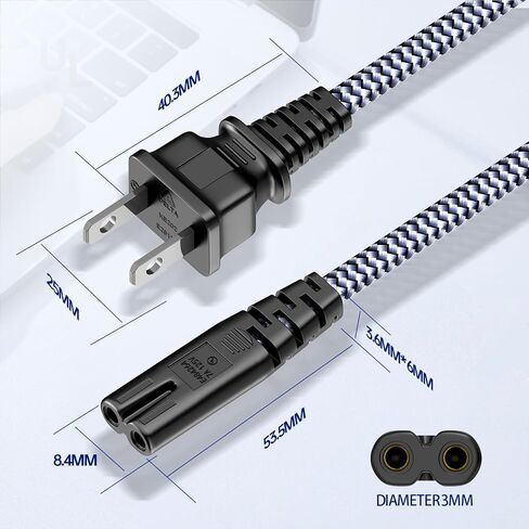 Short 2 Prong Power Cord, Goalfish 1FT/0.3M Power Cable 7A 125V TV Power Cord 18AWG Power Cable Replacement for Sony PS5, PS4, PS3, Game Console, Speaker, Monitor, HDTV, 4K TV, Printer, DV Camera in Saudi Arabia