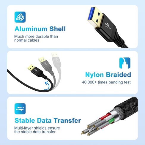 USB A إلى USB كابل 6 أقدام للاضطرابات الصلبة ، برودة الكمبيوتر المحمول ، USB 3.0 H ، USB في السيارة ، مشغل أقراص DVD ، الكمبيوتر ، USB 3.0 سلك الذكور إلى الذك in Kuwait