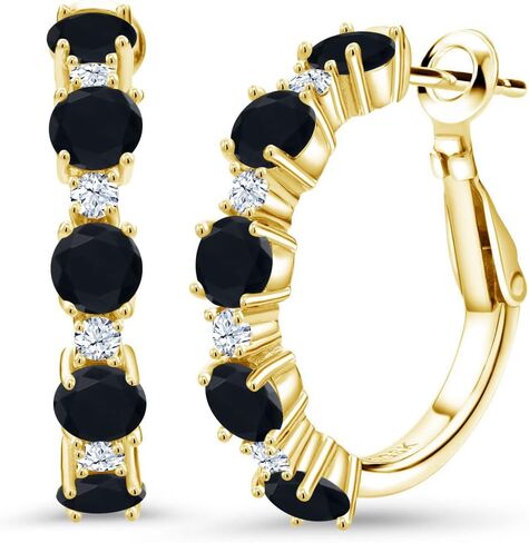 أقراط دائرية من Gem Stone King مطلية بالذهب الأصفر عيار 18 قيراط وفضة وأحمر وياقوت وزركونيا بيضاء للنساء (2.74 قيراط، مستديرة 4 مم و1.9 مم، قطر 1 بوصة) in Saudi Arabia