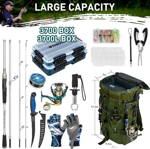 Thkfish 85pcs مجموعة أدوات صيد الأسماك ، مجموعة أدوات الترس في الصيد تشمل حقيبة ظهر صيد مع حاملي القضبان ومجموعات صيد الأسماك في صيد الأسماك in Kuwait
