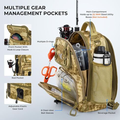 Kastking Baitspace Fishing Fishing Bag ، حقيبة ظهر لصيد الأسماك مع حامل القضيب والمشروبات ، حقيبة معدات الصيد in Kuwait