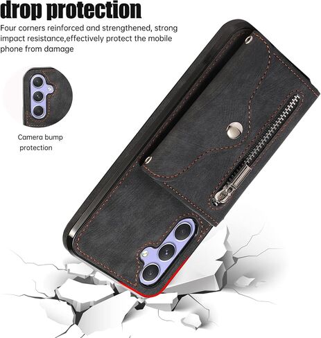 Phone Case for Samsung Galaxy A25 5G Wallet Cover and Tempered Glass Screen Protector with Wrist Crossbody Strap Lanyard Credit Card Holder Stand Leather Cell Accessories A 25 25A Women Men Blue in Saudi Arabia