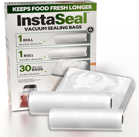 InstaSeal Food Vacuum Sealer Machine with 12 Bags, Compact Upright Food Sealer Vacuum Sealer for Food Allows to Seal Liquids, Marinades, Vegetables, Meats and More, Saver Keeps Food Fresher Longer in Saudi Arabia