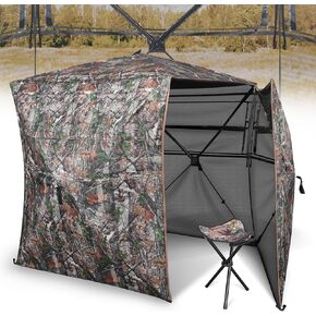 CVLIFE 360 Degree Hunting Blind, Pop-Up Ground Blind for Deer & Turkey Hunting, 2-3 Person Portable Tent with Silent Sliding Windows
