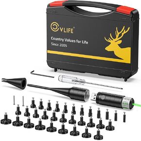 CVLIFE Professional Rechargeable Green/Red Bore Sight Laser Kit with 32 Adapters Fit 0.17 to 12GA Calibers Multi-Caliber Built-in Charging Boresighter