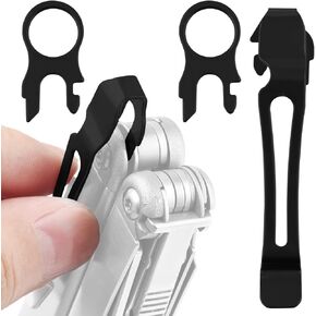 [2 -pack] 2 مقاطع جيب سريعة الإصدار السوداء + 2 حلقات حبل سوداء متوافقة مع Leatherman Wave & Charge Multitools - لم يكن مقطع جيب من الفولاذ المقاوم للصدأ لا ينحني أو يتم التثبيت أو استبداله بالثواني