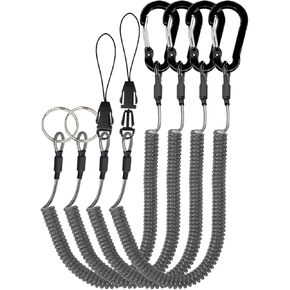 Lix&Rix Spiral Stretchy Coiled Lanyard with Carabiner for Fishing Equipment Tool Tether Leash, Ring and Quick Release Type,4pcs