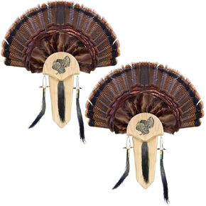 Turkey Fan Mount Kit, 2 Pack Turkey Fan Mounts Plaque, Natural Oak Turkey Tail Mounting Kit, Turkey Beard Hanger for Hunting Trophy