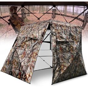 Wide Bottom Hunting Blind 3/4 Person with Portable Chair, 360 Degree See Through Pop up Ground Blinds for Deer Turkey Duck Hunting, Bow Hunting Adjust Windows with Silent Zipper