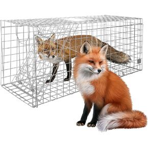 Large Live Animal Trap for Fox,42.5" X15 X17 Extra Large Animal Trap, Live Animal Traps cage for Raccoons Heavy Duty,Fox Traps for Trapping,Coyotes,Humane Catch and Release