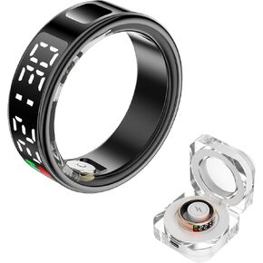 Smart Ring Fitness Sleep Health Tracker Rings for Men Women, LED Display Smart Ring Health Tracker Heart Rate, Blood Oxygen, Sleep & Step Monitor, No Subscription, IP68 Waterproof (Black #8)