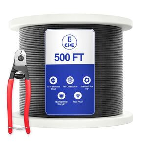 CKE 400FT 1/8" Black Stainless Steel Cable for Railing, T316 Stainless Steel Marine Grade Wire Rope for Deck Cable Railing Kit, 1850lbs Breaking Strength 7x7 Strand Aircraft Cable DIY Balustrade BCW6