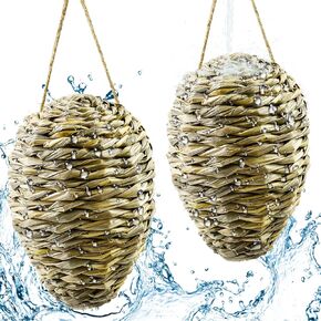 Reed Woven Wasp Nest Decoy Waterproof Hanging Fake Wasp Nest Faux Hornet Nest Decoy Artificial Bee Hive Nest for Garden Yard Outdoors