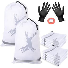 12 Pack for Hunting,Hunting Game Bags With Reflective Strips,Reusable Waterproof Caribou Game Bag 20" x 30" -Big Game Bag for Elk Caribou Deer Moose