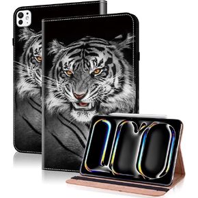 Case for iPad Pro 13 inch (M4) 2024, PU Leather Smart iPad Pro 13 Case Support Pencil Pro & Auto Wake/Sleep, Slim Folio Stand Hard PC Back Shell Cover - Pink Butterfly