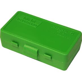MTM P50-9M-10 Ammo Box 50 Round Flip-Top | Fits 380 ACP & 9MM Cal| Made of Polypropylene | Stackable, Snap Lock Latch | USA Made | Green