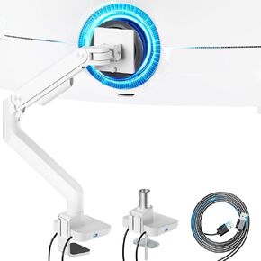 شاشة مراقبة Ultrawide White من 17 إلى 49 بوصة شاشة منحنية شديدة التحمل ، يحمل 44 رطلاً ، ومكتب دبليو غاز قابلة للتعديل مع Clamp مع Clamp ، قاعدة جروميت ، 75/100 Vesa Mount