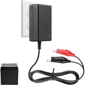 6V/12V Battery Charger, Automatic Voltage Detection Deer Feeder Battery Charger with Charge Status Light Indicator (Input 100-240V, Output 6V/12V 1A)