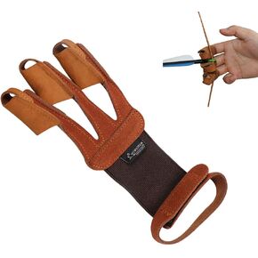 Huntingdoor Archery Glove 3 Finger Guard Finger Tab Protective Gear Leather gloves for Hunting shooting Targeting for Men Women Youth Beginner