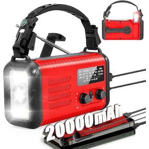 20000mAh / 74000mWh Emergency Radio, Solar Hand Crank Radio AM/FM/NOAA Weather Radio, with Power Bank Phone Charger, SOS Alarm, Flashlight & Reading Lamp for Emergencies Hurricane Camping