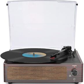 Vintage Record Players for Vinyl with Speakers Belt-Driven Retro Turntable for Vinyl Records Support 3-Speed, Bluetooth Playback, AUX-in, Headphone, RCA All-in-on LP Vinyl Players Brown