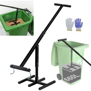Manual Trash Compactor, 120-660L Household Wastemate Wheelie Bin Compactor, Adjustable Handle Trash Can Compactor Tool, for Cleaning Jobs Households Restaurants Shopping Malls